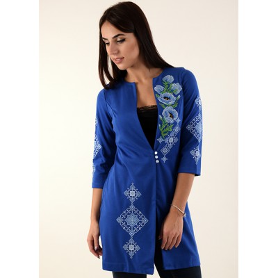 Embroidered cardigan "Poppies Luxury" electric blue